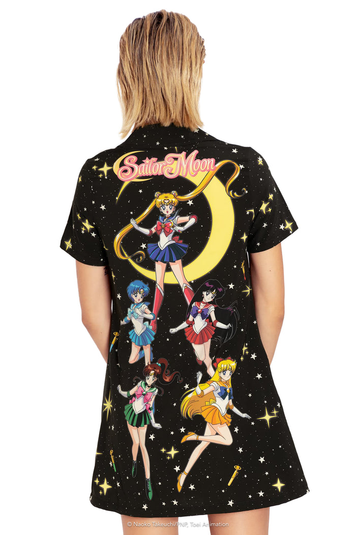 BlackMilk Clothing x Pretty Guardian Sailor Moon - Sailor Guardians Sparkle Short Sleeve Button Up Dress - Sailor Moon Merchandise - Collaboration apparel - Licenced.
