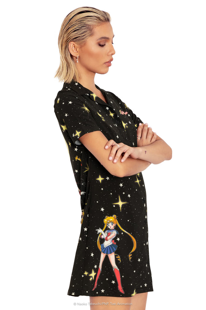 BlackMilk Clothing x Pretty Guardian Sailor Moon - Sailor Guardians Sparkle Short Sleeve Button Up Dress - Sailor Moon Merchandise - Collaboration apparel - Licenced.