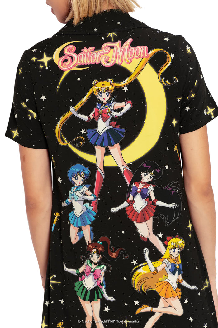 BlackMilk Clothing x Pretty Guardian Sailor Moon - Sailor Guardians Sparkle Short Sleeve Button Up Dress - Sailor Moon Merchandise - Collaboration apparel - Licenced.