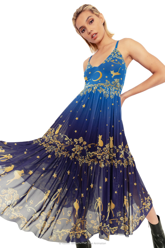 BlackMilk Clothing x Pretty Guardian Sailor Moon - Pretty Guardian Sailor Moon Sailor Guardians Stars Sheer Midaxi Dress - Sailor Moon Merchandise - Collaboration apparel - Licenced.