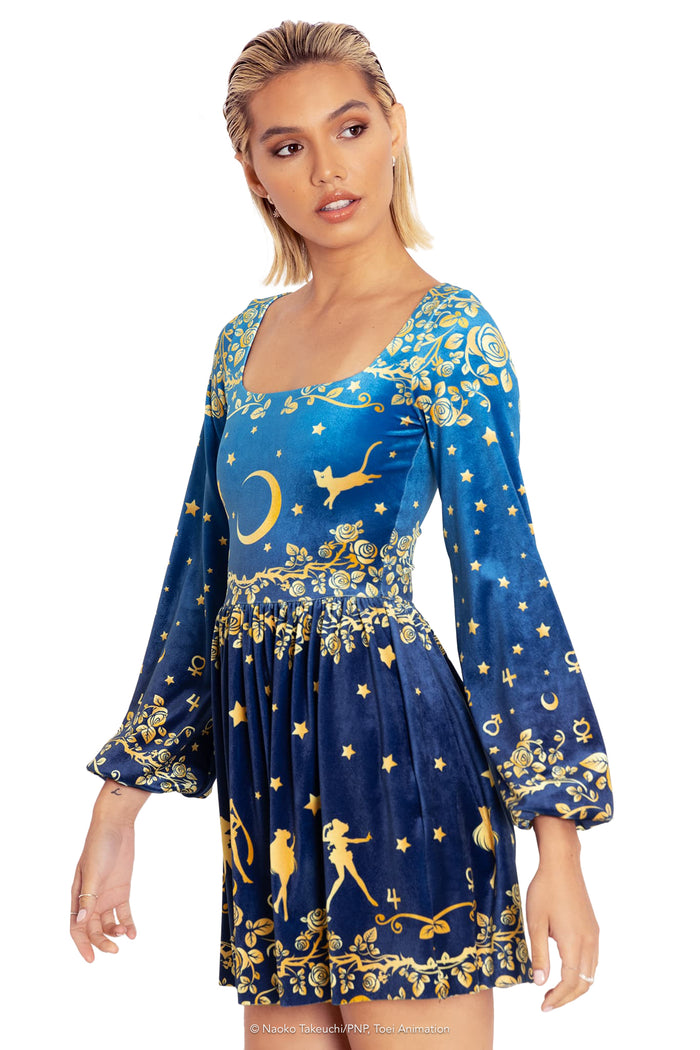 BlackMilk Clothing x Pretty Guardian Sailor Moon - Sailor Guardians Stars Velvet Squared Up Bishop Dress - Sailor Moon Merchandise - Collaboration apparel - Licenced.