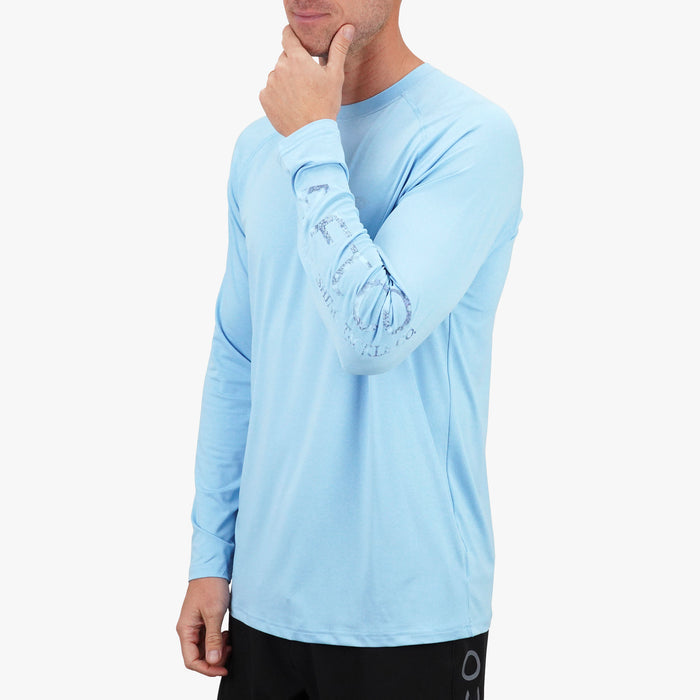 Airy Blue Heather $Model is 6'3" 195lbs Size L$
