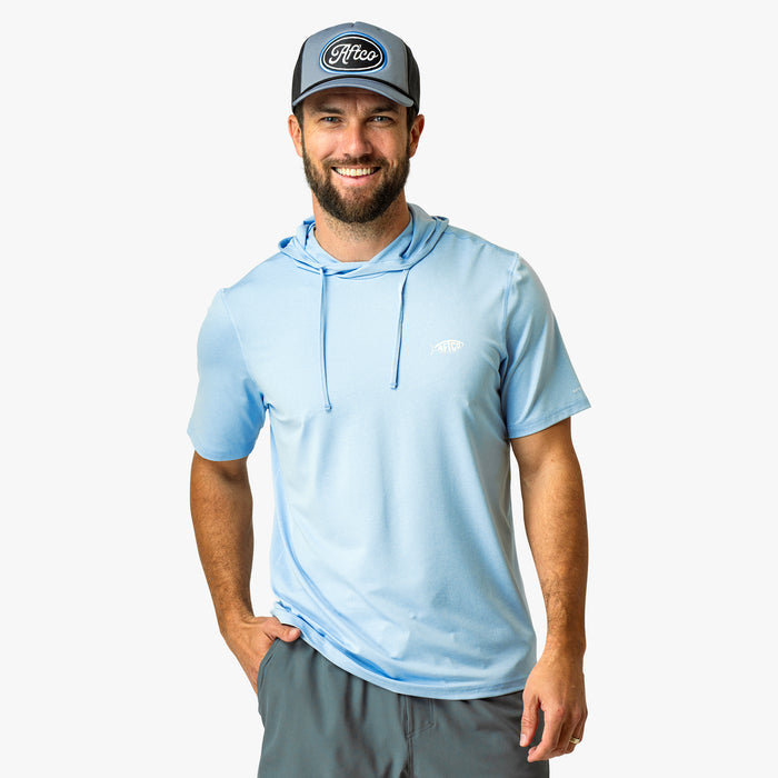 Airy Blue Heather $Model is 6'0" 182lbs Size M$
