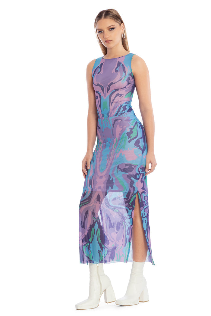 Secrets Of The Sea Sheer Column Maxi Dress