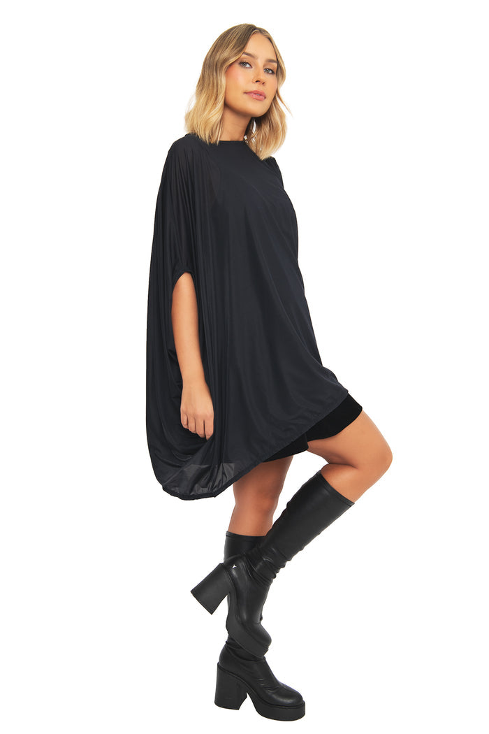 Lightweight sheer top with dramatic drape detail, combining comfort and versatility for office outfits, date nights and sophisticated everyday wear.