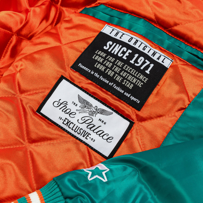 Shoe Palace Exclusive Miami Dolphins Satin Bomber Mens Jacket (Blue/Orange)