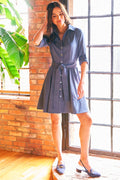 Short Laine Tie Front Long Dress Dark Indigo Denim