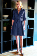 Short Laine Tie Front Long Dress Navy Blue Weathercloth