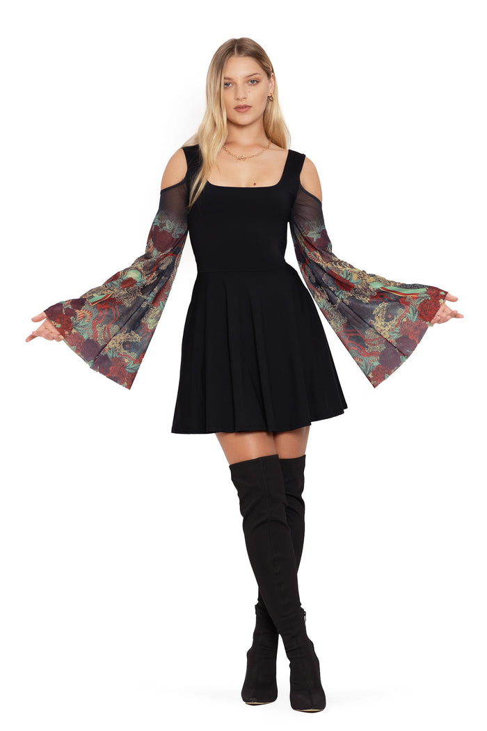 BlackMilk Clothing - Takato Yamamoto Shu-Ra Matte Sheer Sleeve Tank Dress