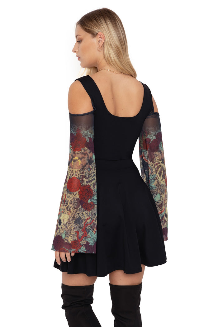 BlackMilk Clothing - Takato Yamamoto Shu-Ra Matte Sheer Sleeve Tank Dress