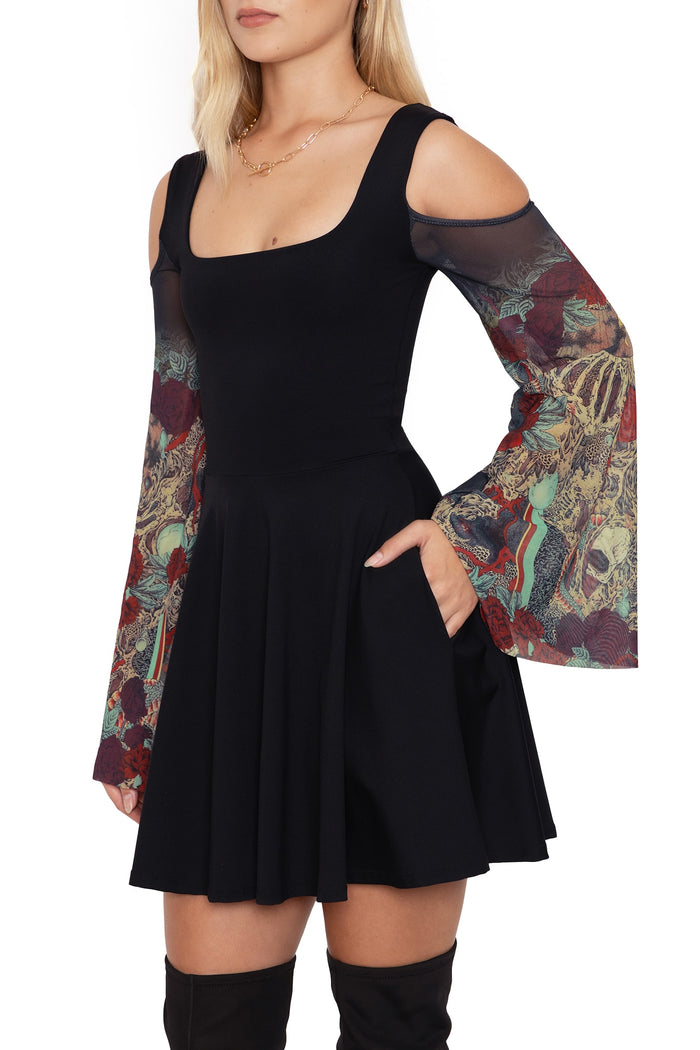 BlackMilk Clothing - Takato Yamamoto Shu-Ra Matte Sheer Sleeve Tank Dress