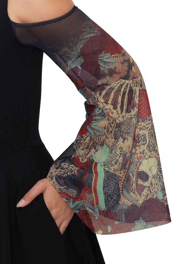BlackMilk Clothing - Takato Yamamoto Shu-Ra Matte Sheer Sleeve Tank Dress