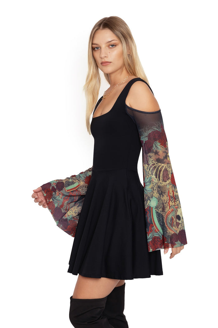 BlackMilk Clothing - Takato Yamamoto Shu-Ra Matte Sheer Sleeve Tank Dress