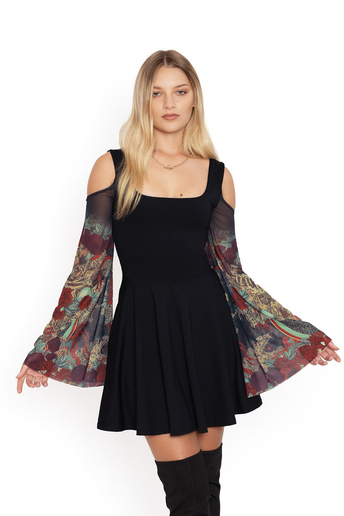BlackMilk Clothing - Takato Yamamoto Shu-Ra Matte Sheer Sleeve Tank Dress