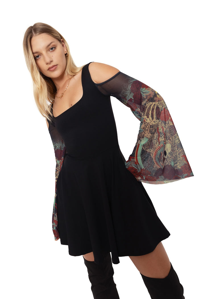 BlackMilk Clothing - Takato Yamamoto Shu-Ra Matte Sheer Sleeve Tank Dress