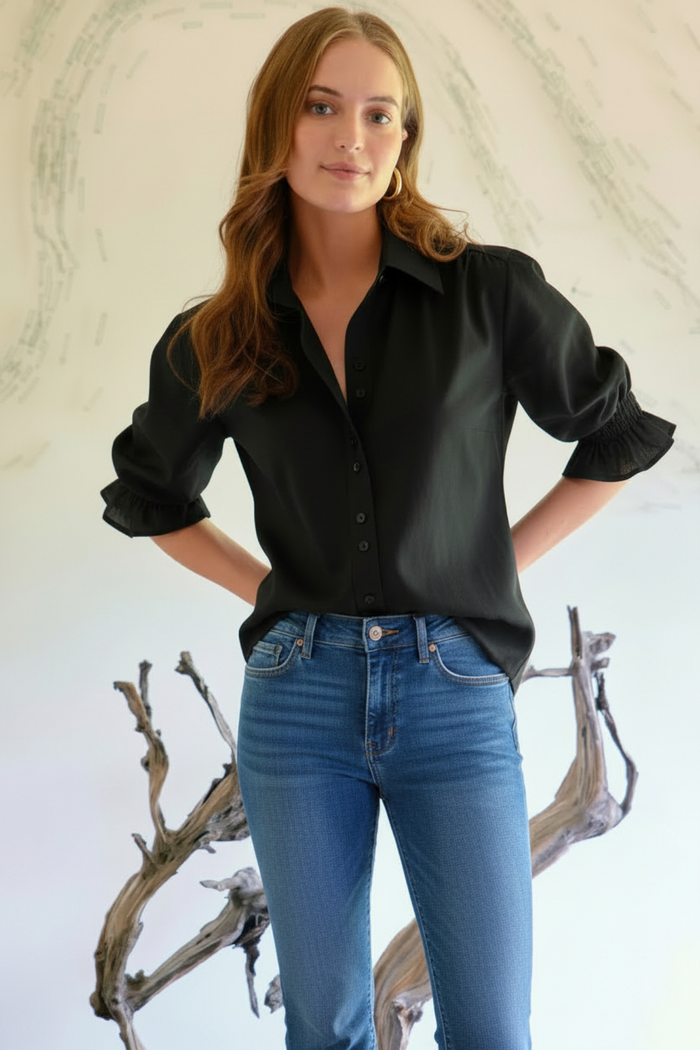 Sirena Black Silky Poplin Shirt