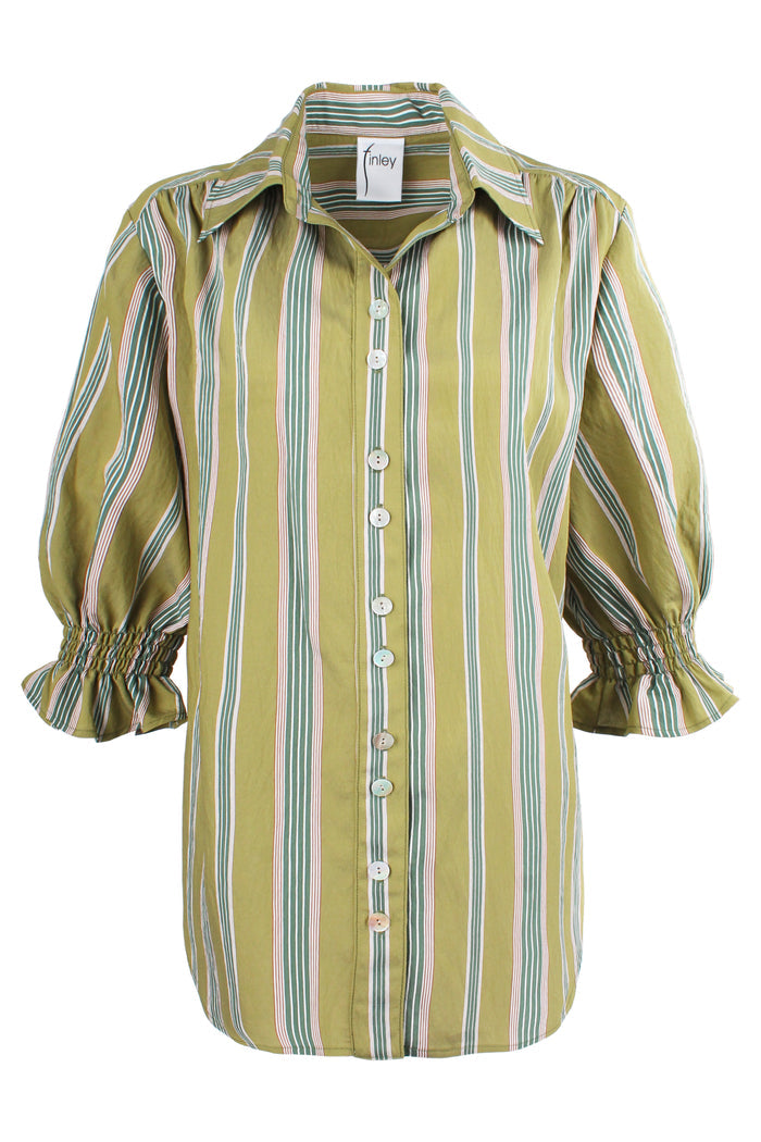 Striped shirt with ruffled sleeves on a white background