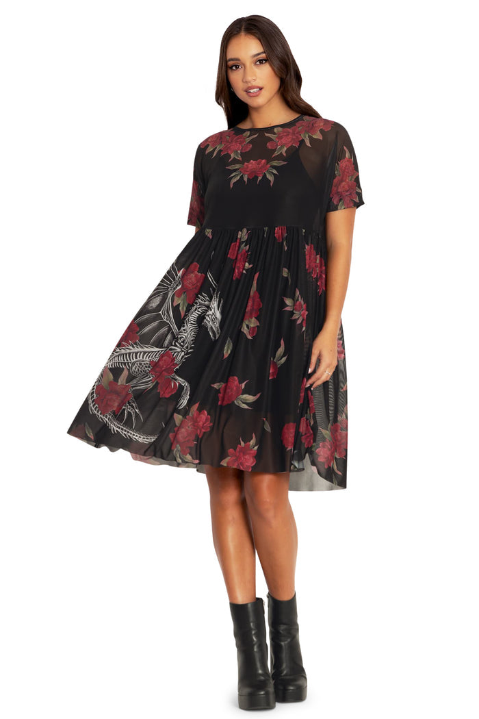 BlackMilk Clothing - Skeletal Dragon Sheer Smock Dress