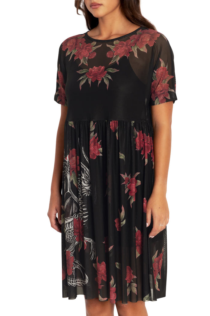 BlackMilk Clothing - Skeletal Dragon Sheer Smock Dress
