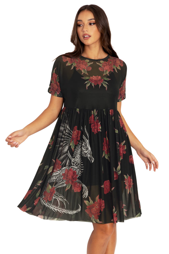 BlackMilk Clothing - Skeletal Dragon Sheer Smock Dress