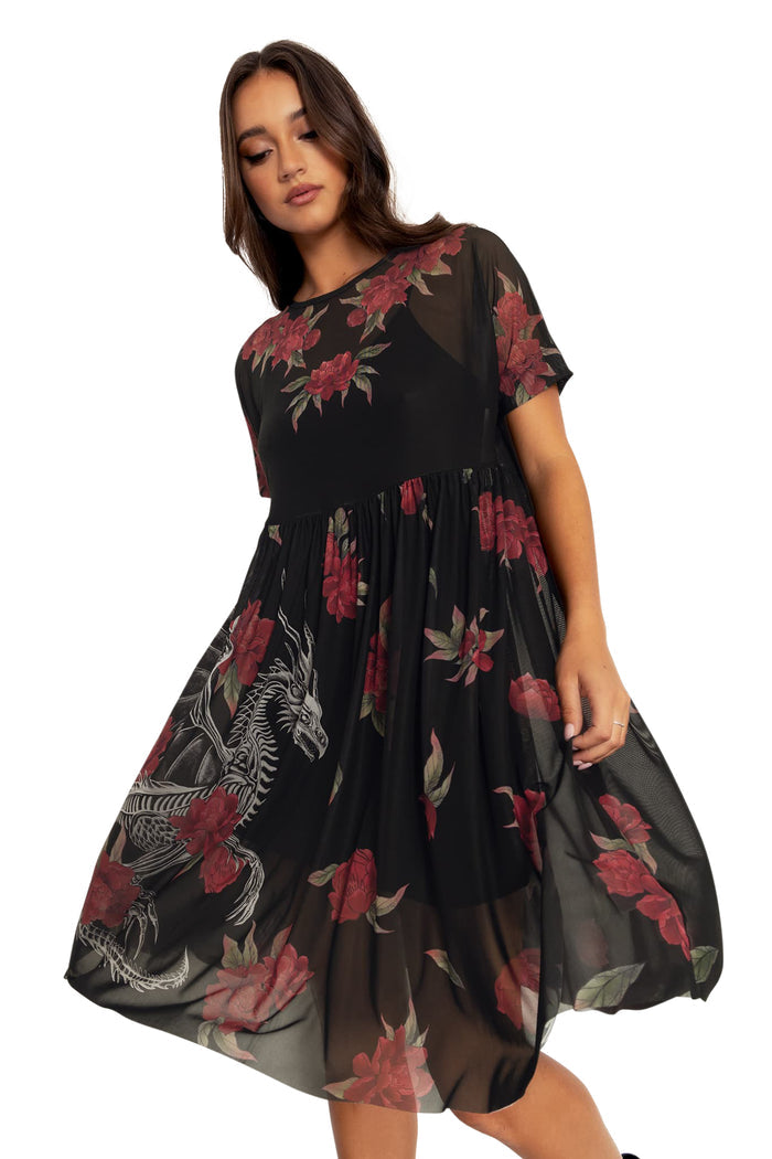 BlackMilk Clothing - Skeletal Dragon Sheer Smock Dress