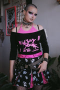 Skulls vs Barbed Wire Zip Mini Skirt