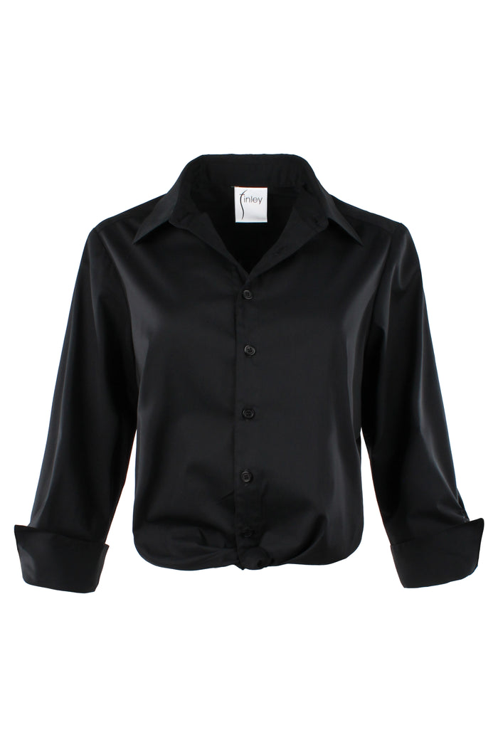 Black shirt with rolled-up sleeves on a white background