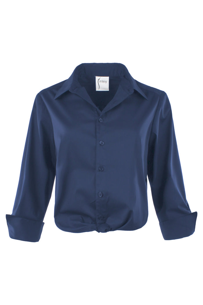 Navy blue shirt on a white background