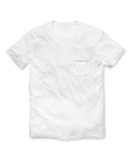 A white, short-sleeved t-shirt with a pocket on the chest.