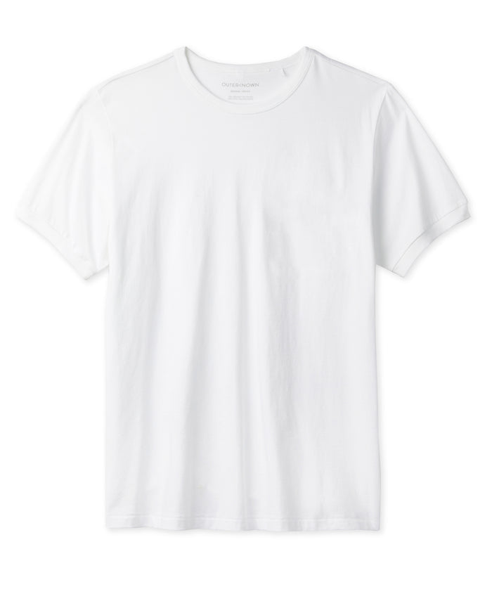 A plain white t-shirt on a white background
