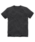 A black crew neck t-shirt with short sleeves.