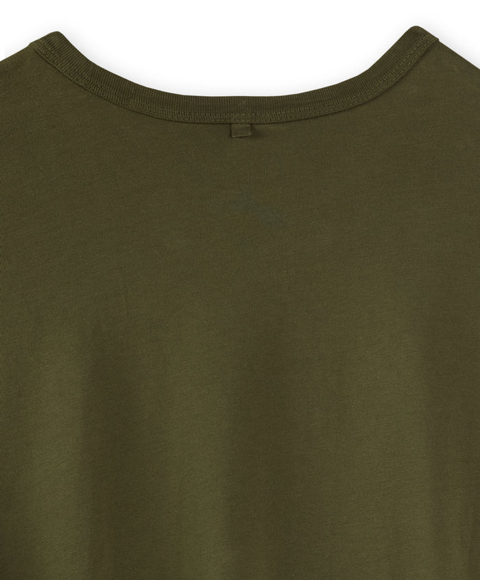 Back side of collar of crew neck t-shirt