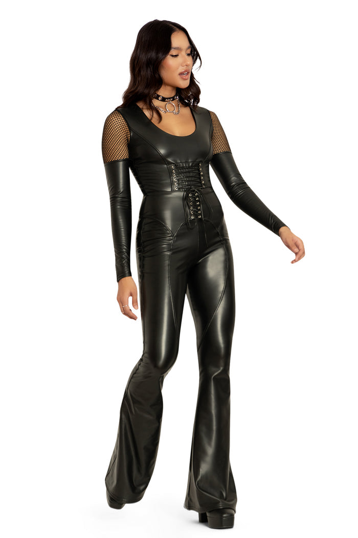 BlackMilk Clothing - Space Pirate High Waisted Lace Up Flare Pants