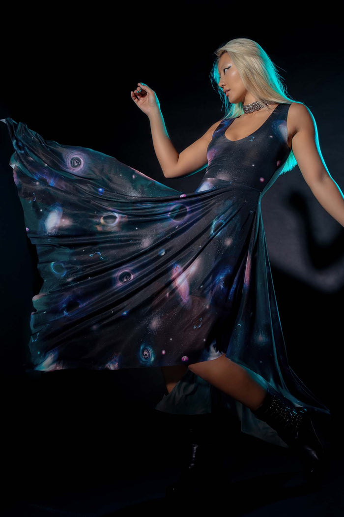 BlackMilk Clothing - Space Portals V Neck Handkerchief Dress