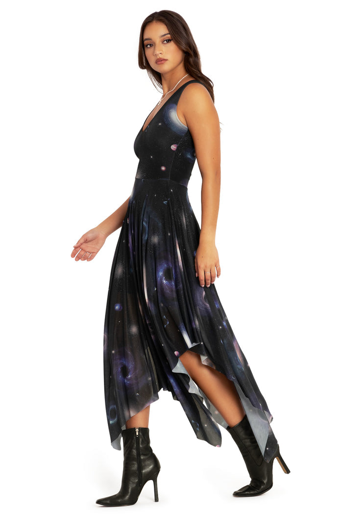 BlackMilk Clothing - Space Portals V Neck Handkerchief Dress