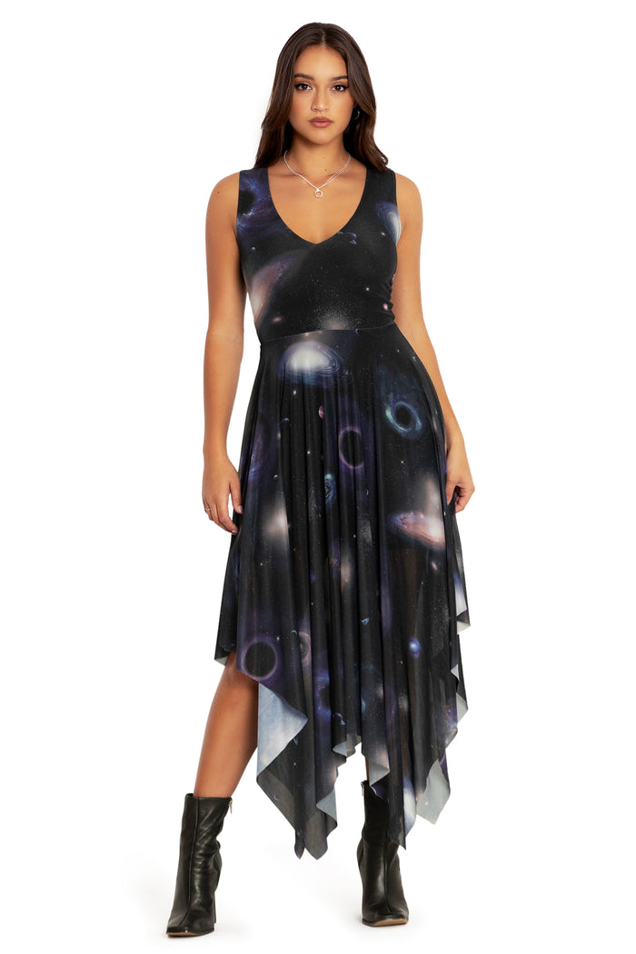 BlackMilk Clothing - Space Portals V Neck Handkerchief Dress