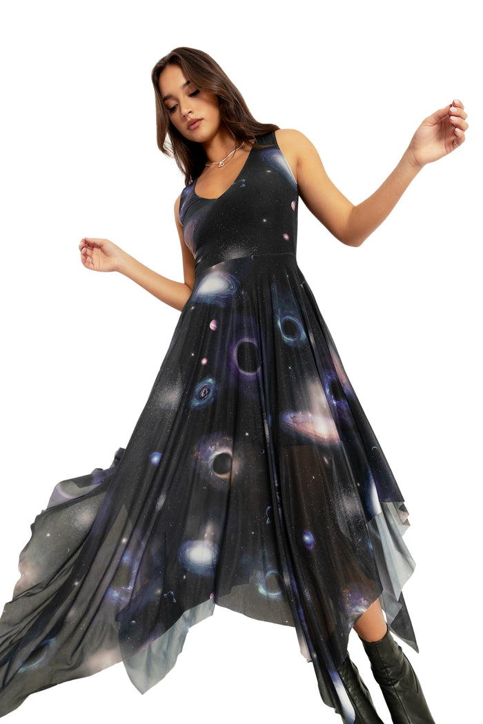 BlackMilk Clothing - Space Portals V Neck Handkerchief Dress