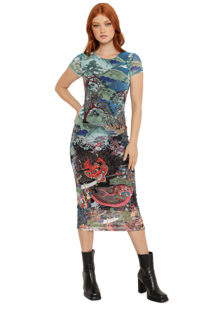 Spirit of Mount Oyama Short Sleeve Bodycon Dress