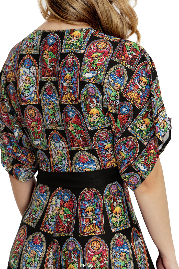 BlackMilk Clothing x Nintendo The Legend Of Zelda - The Legend Of Zelda Stained Glass Link Slinky Playsuit - The Legend of Zelda Merchandise - Collaboration apparel - Licenced.