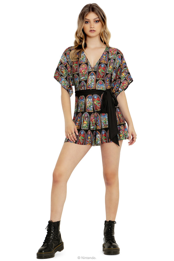 BlackMilk Clothing x Nintendo The Legend Of Zelda - The Legend Of Zelda Stained Glass Link Slinky Playsuit - The Legend of Zelda Merchandise - Collaboration apparel - Licenced.