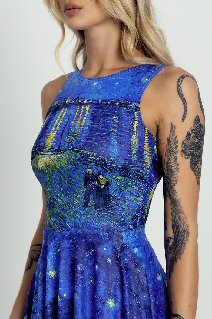 art print midi dress with princess seams and flowing skirt, featuring a romantic silhouette ideal for weddings, parties, travel and elevated everyday outfits.