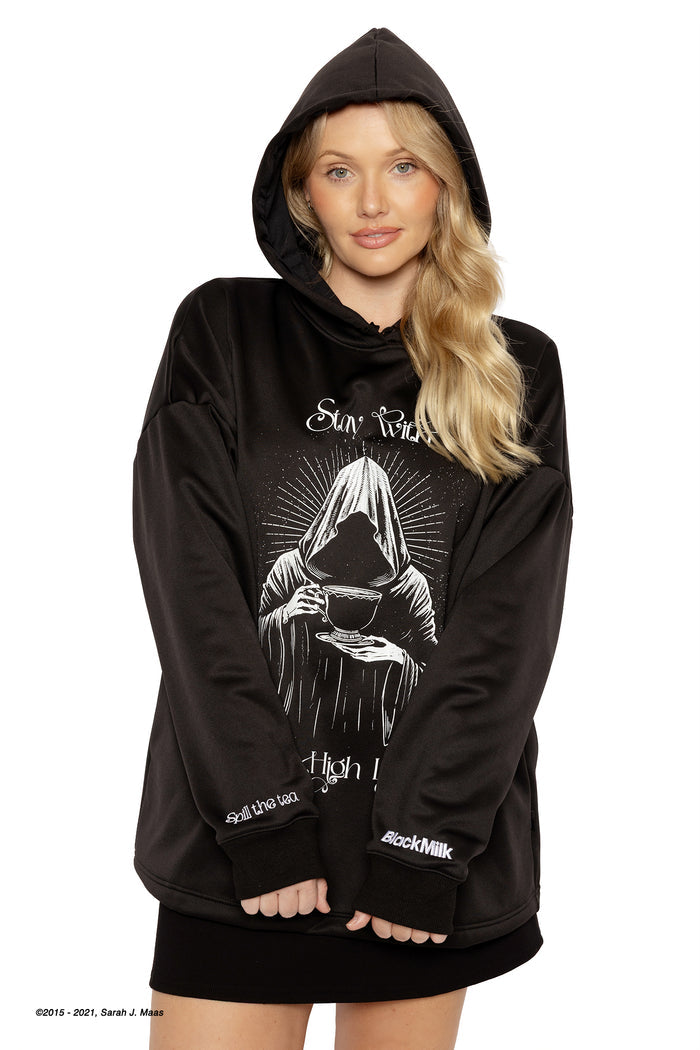 A Court of Thorns and Roses Suriel hoodie, ACOTAR inspired black oversized hoodie by Sarah J Maas with graphic artwork, fleece lining, relaxed fit and hood, cosy fantasy streetwear