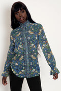Strawberry Thief Blue Sheer Ruffle Shirt