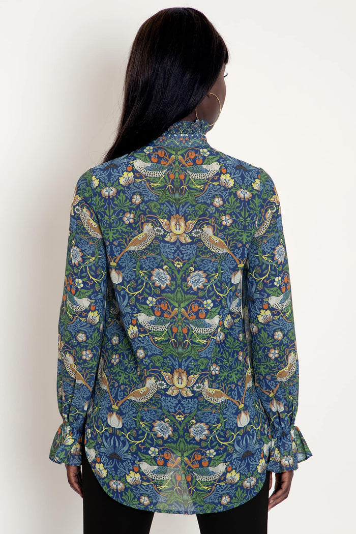 Strawberry Thief Blue Sheer Ruffle Shirt