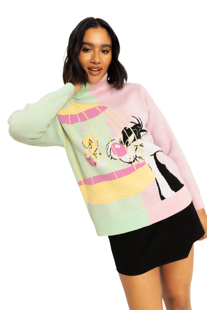 BlackMilk Clothing x Warner Brothers Looney Tunes - Sylvester And Tweety Roll Neck Sweater - Warner Bros. Merchandise - Collaboration apparel - Licenced.