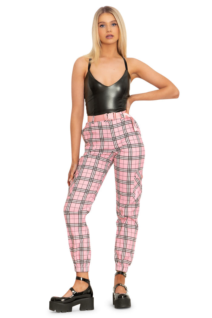 BlackMilk Clothing - Tartan Baby Pink Cargo Pants