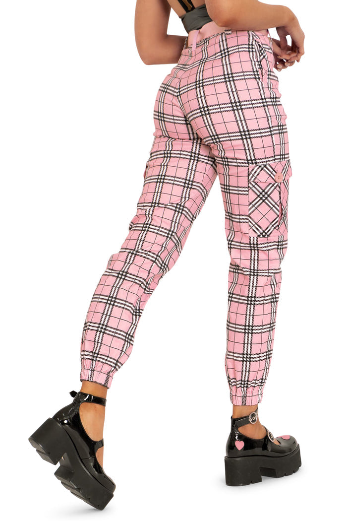 BlackMilk Clothing - Tartan Baby Pink Cargo Pants