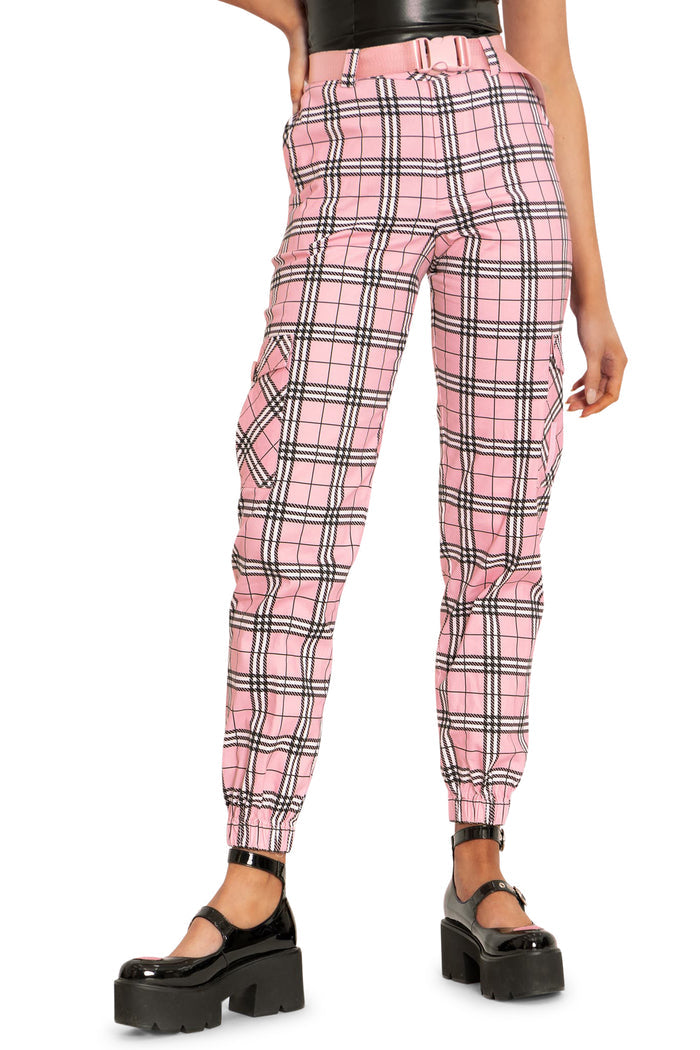 BlackMilk Clothing - Tartan Baby Pink Cargo Pants