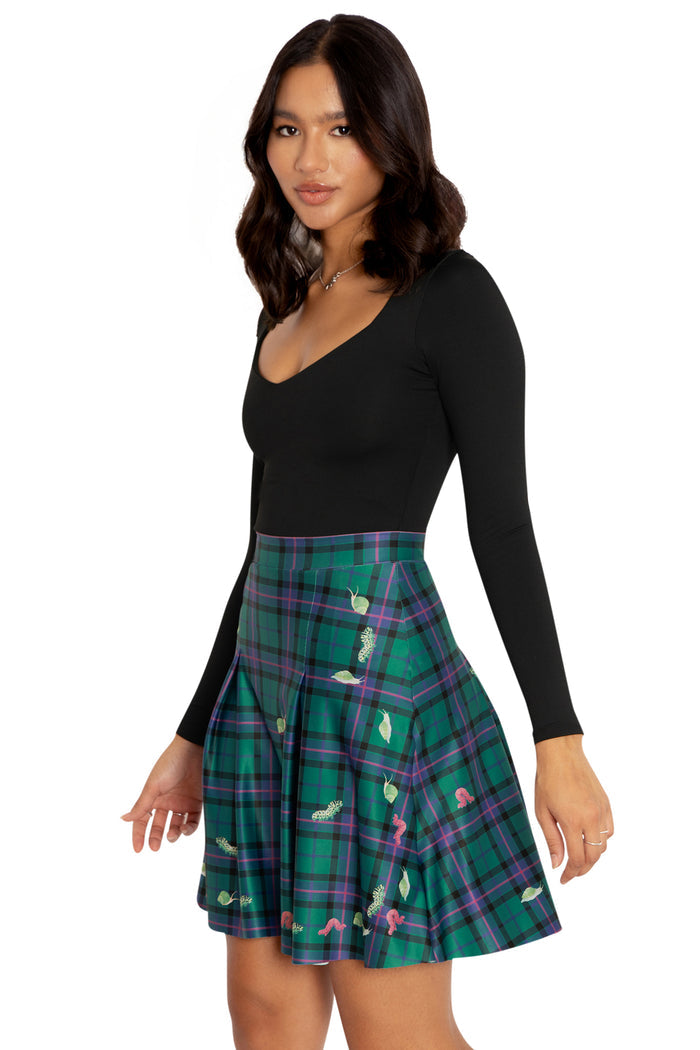 BlackMilk Clothing - Tartan Forest Bugs School Skirt
