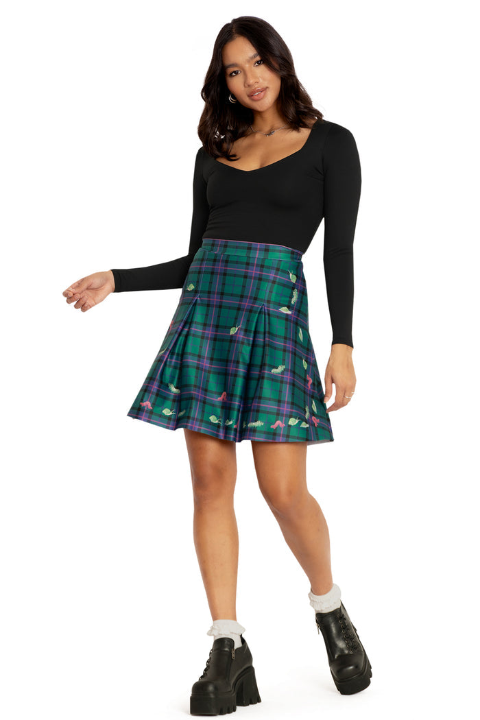 BlackMilk Clothing - Tartan Forest Bugs School Skirt